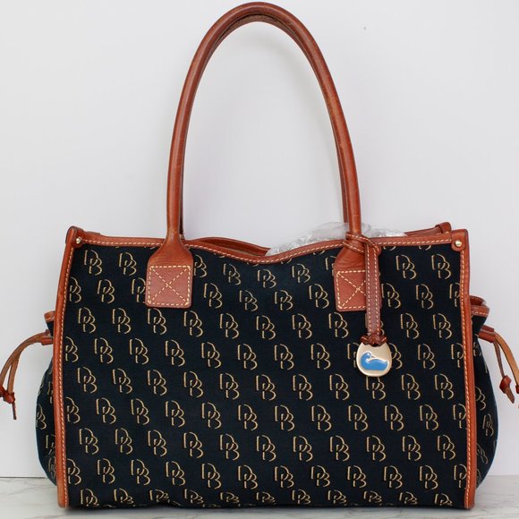 Dooney & Bourke Canvas Black Canvas Signature Logo Tote Bag - Picture 2 of 12